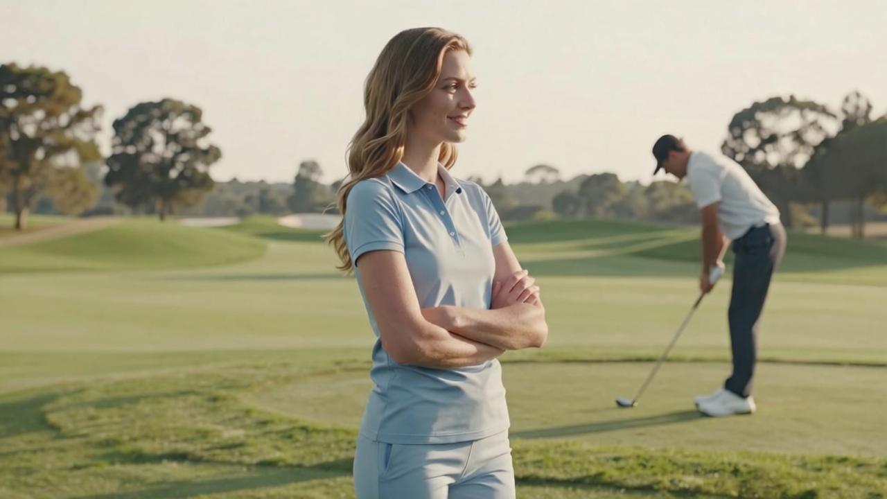 Golf beginner tracking personal practice progress, comparing own swing improvement without comparing to other players